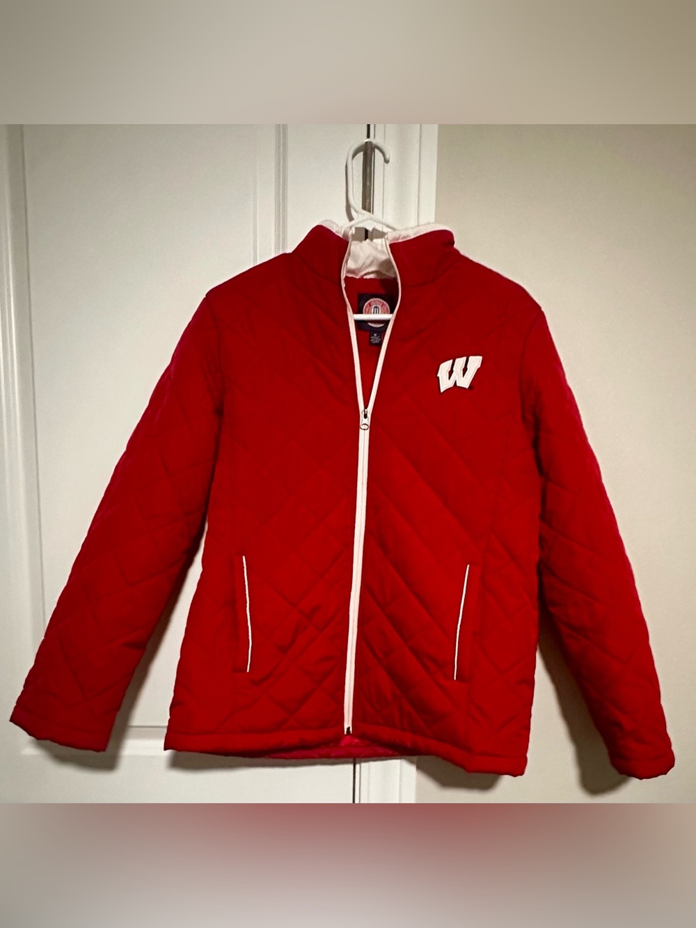 Wisconsin Quilted Jacket Red with White Trim